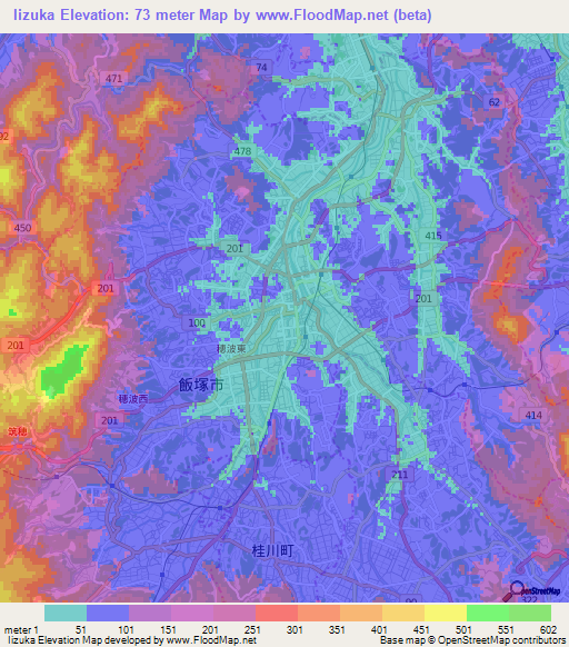 Iizuka,Japan Elevation Map