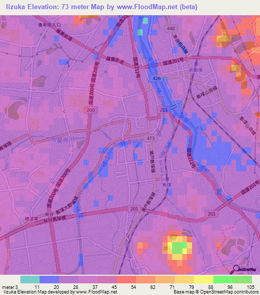 Iizuka,Japan Elevation Map