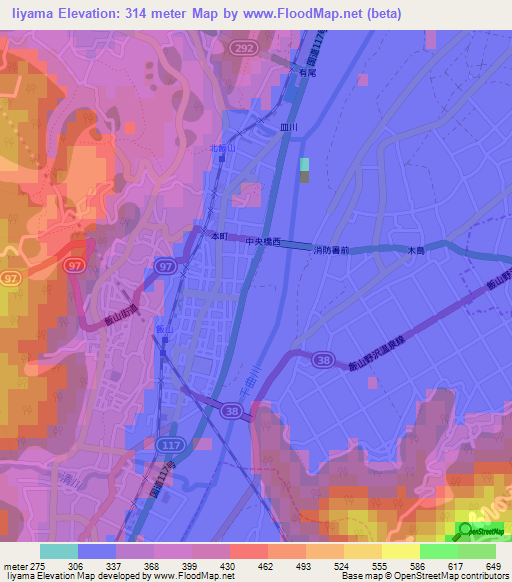 Iiyama,Japan Elevation Map