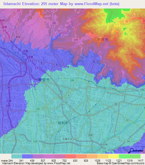 Iidamachi,Japan Elevation Map