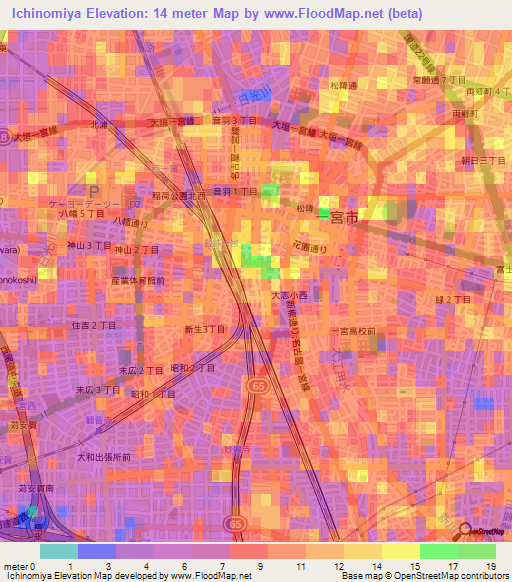 Ichinomiya,Japan Elevation Map