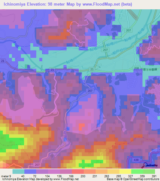 Ichinomiya,Japan Elevation Map