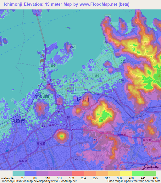 Ichimonji,Japan Elevation Map