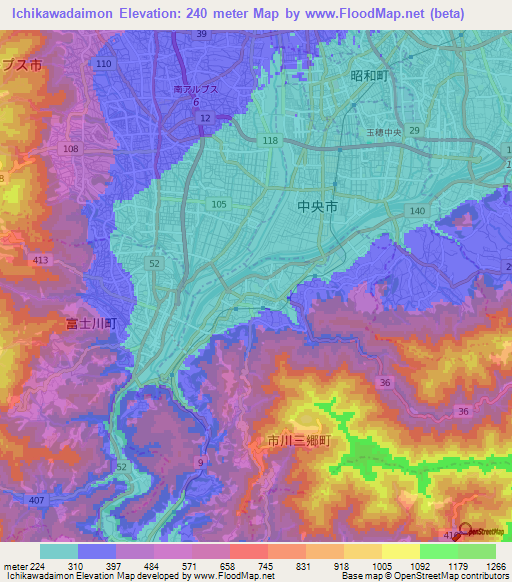 Ichikawadaimon,Japan Elevation Map