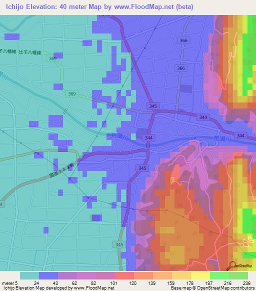 Ichijo,Japan Elevation Map