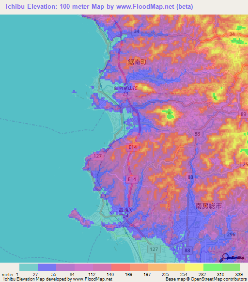 Ichibu,Japan Elevation Map