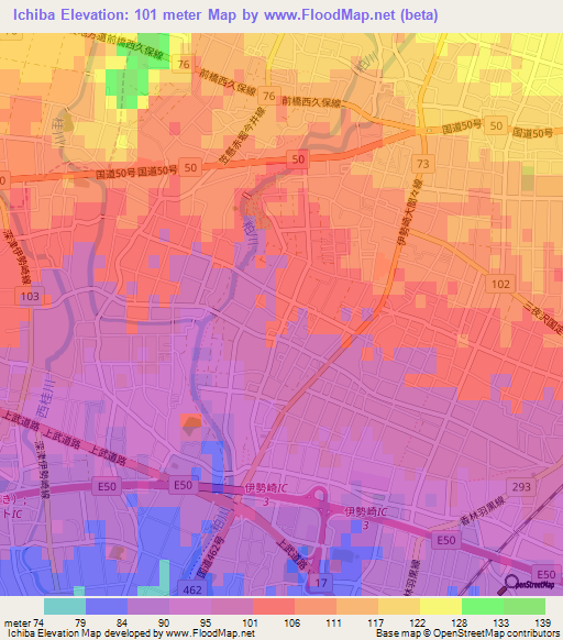 Ichiba,Japan Elevation Map