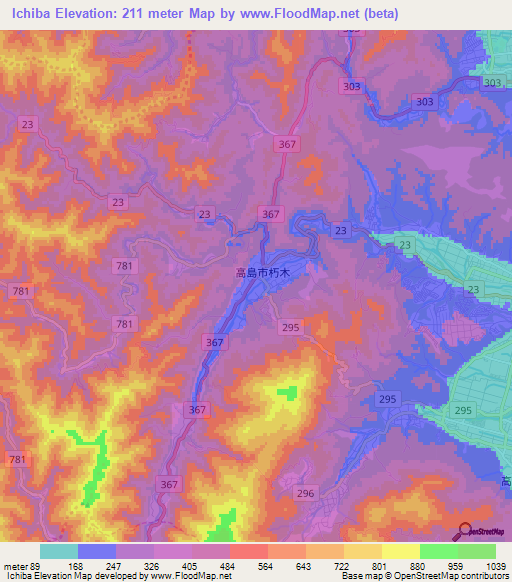 Ichiba,Japan Elevation Map