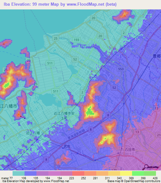 Iba,Japan Elevation Map