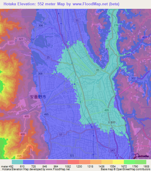 Hotaka,Japan Elevation Map