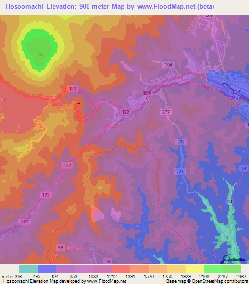 Hosoomachi,Japan Elevation Map