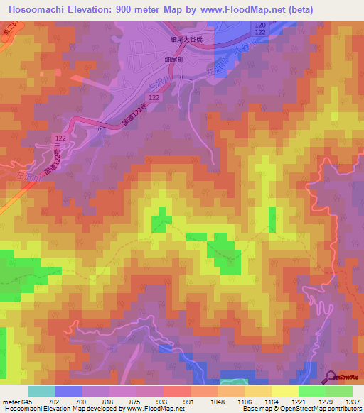 Hosoomachi,Japan Elevation Map