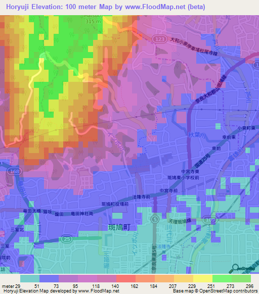 Horyuji,Japan Elevation Map