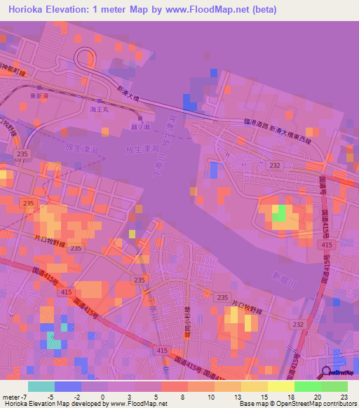 Horioka,Japan Elevation Map