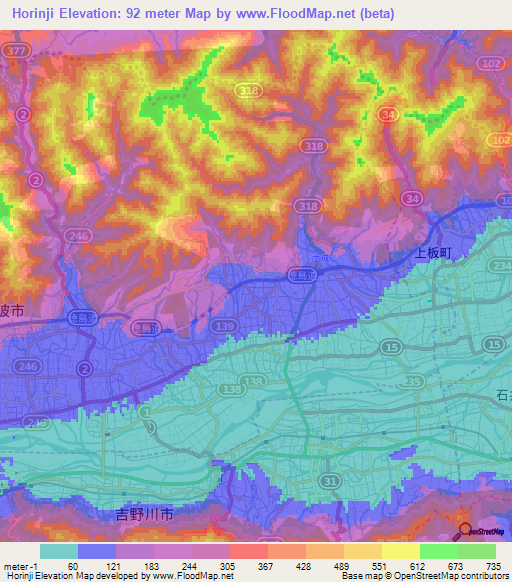 Horinji,Japan Elevation Map