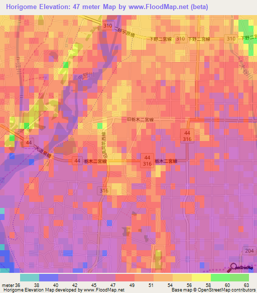 Horigome,Japan Elevation Map