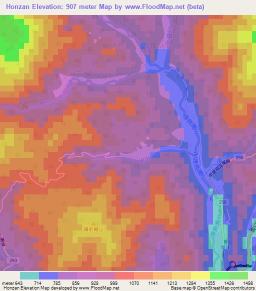 Honzan,Japan Elevation Map