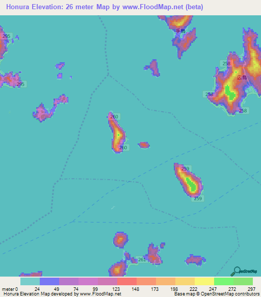 Honura,Japan Elevation Map
