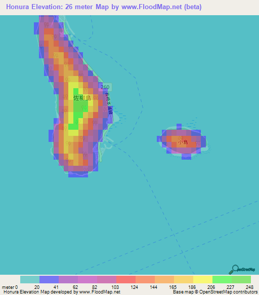Honura,Japan Elevation Map