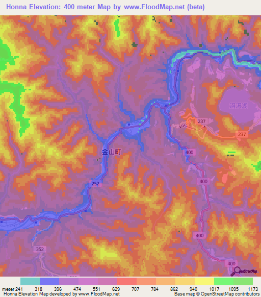 Honna,Japan Elevation Map