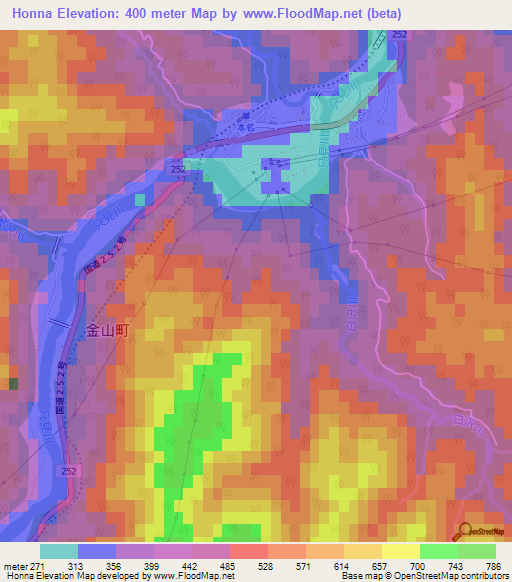 Honna,Japan Elevation Map