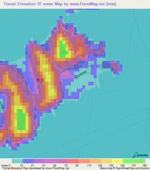 Tomari,Japan Elevation Map