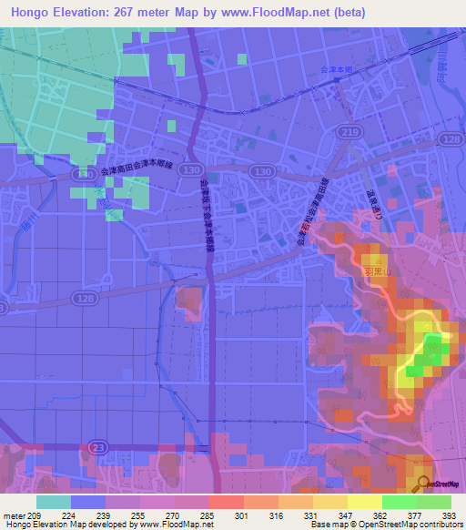 Hongo,Japan Elevation Map