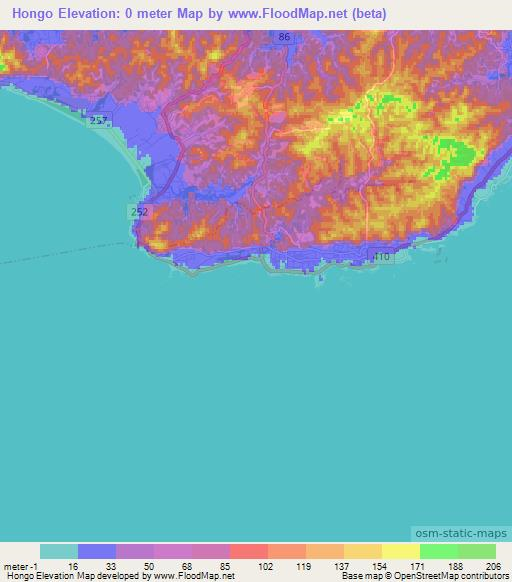 Hongo,Japan Elevation Map