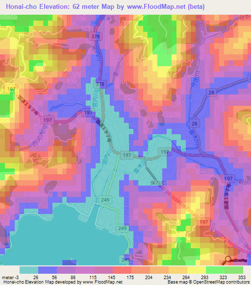 Honai-cho,Japan Elevation Map