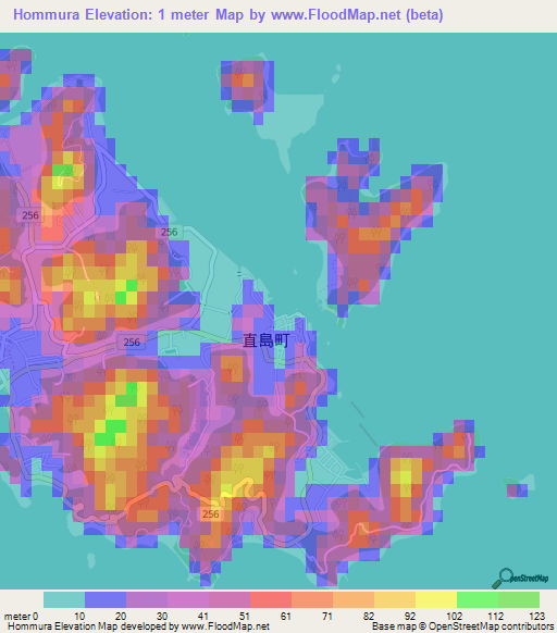 Hommura,Japan Elevation Map