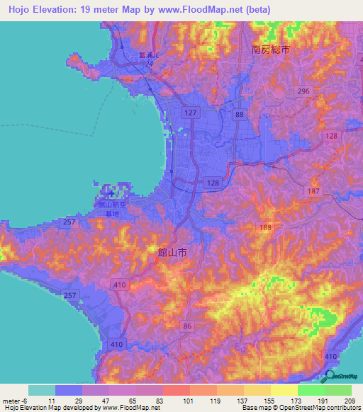 Hojo,Japan Elevation Map