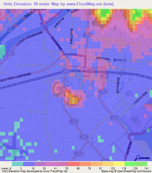 Hofu,Japan Elevation Map