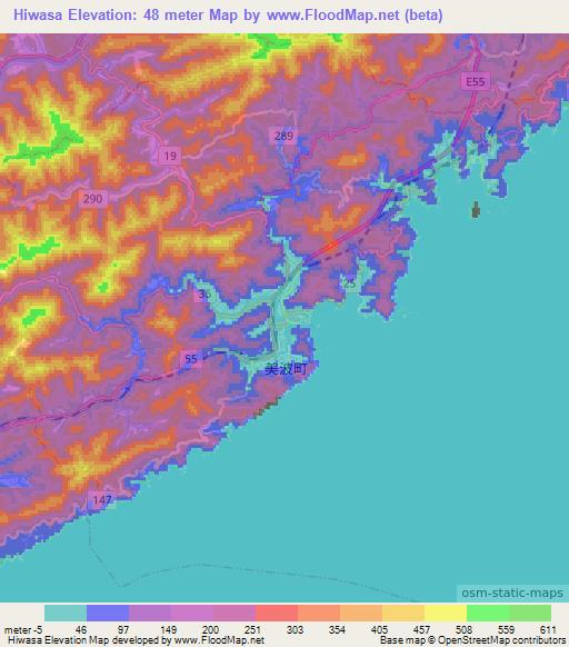 Hiwasa,Japan Elevation Map