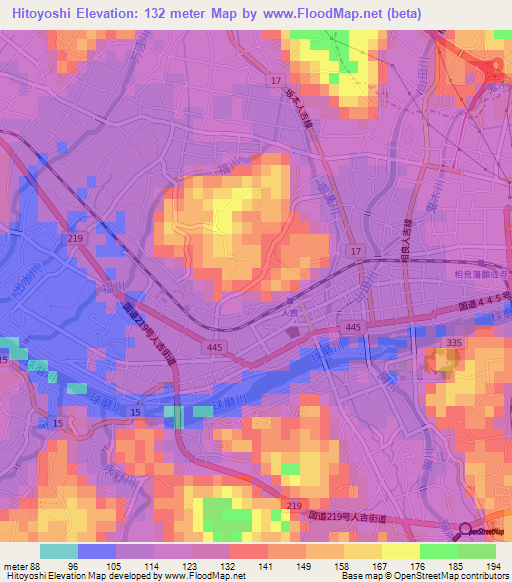 Hitoyoshi,Japan Elevation Map
