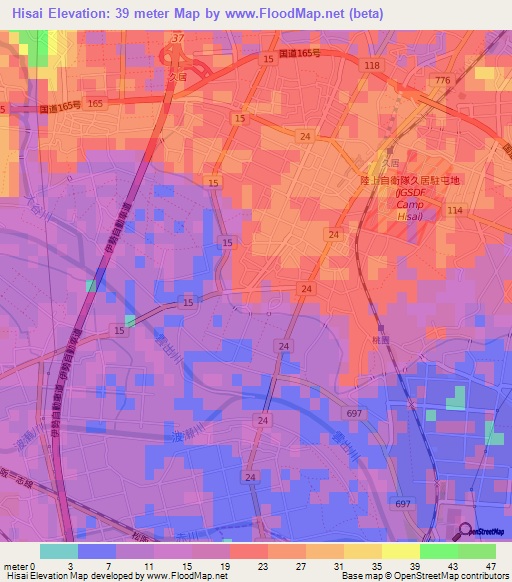 Hisai,Japan Elevation Map