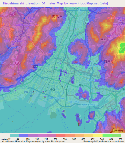 Hiroshima-shi,Japan Elevation Map