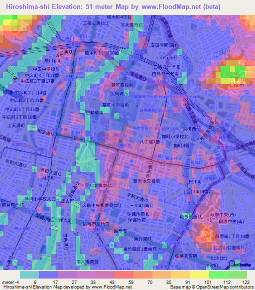 Hiroshima-shi,Japan Elevation Map