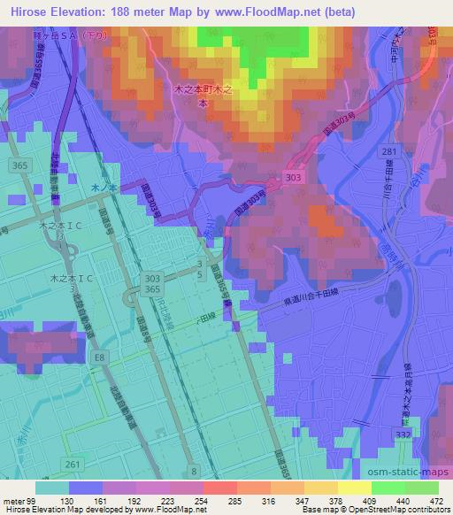 Hirose,Japan Elevation Map