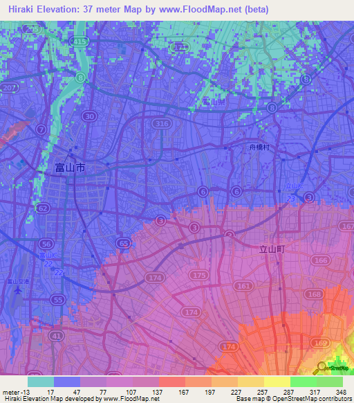Hiraki,Japan Elevation Map