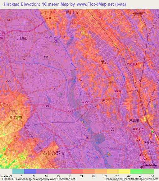 Hirakata,Japan Elevation Map
