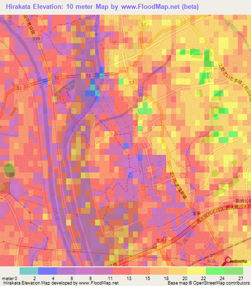 Hirakata,Japan Elevation Map