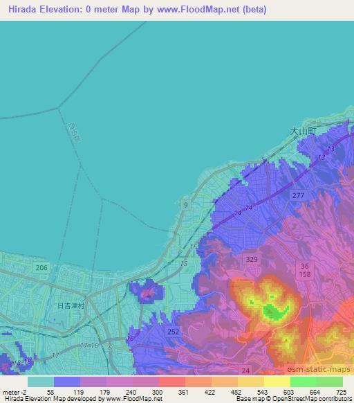 Hirada,Japan Elevation Map