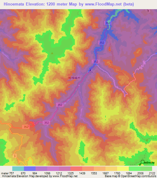 Hinoemata,Japan Elevation Map