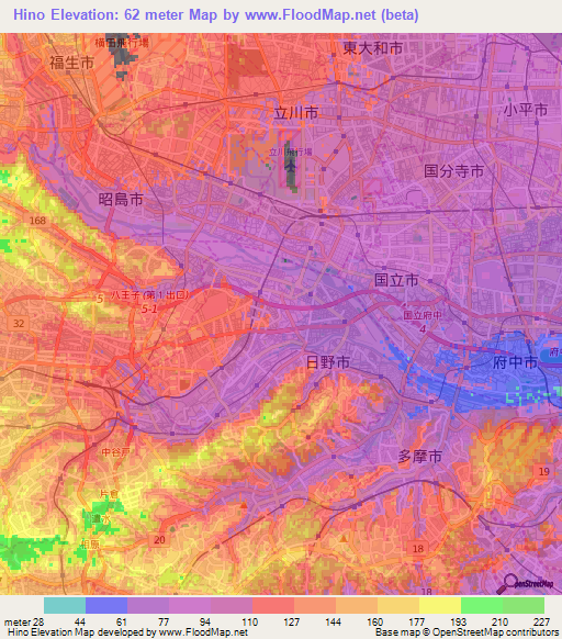 Hino,Japan Elevation Map