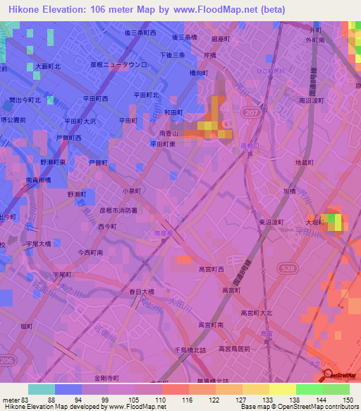 Hikone,Japan Elevation Map