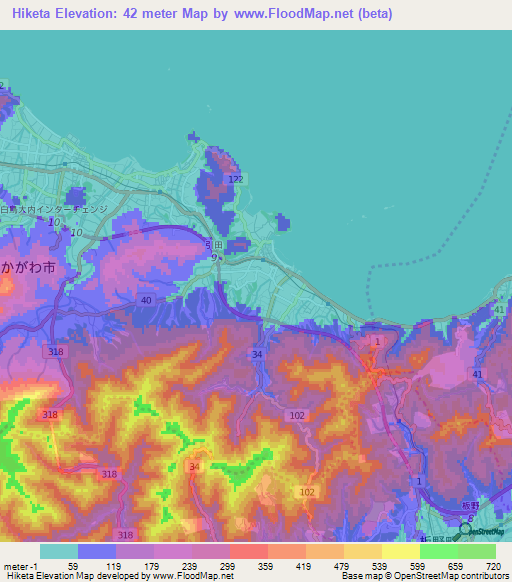 Hiketa,Japan Elevation Map