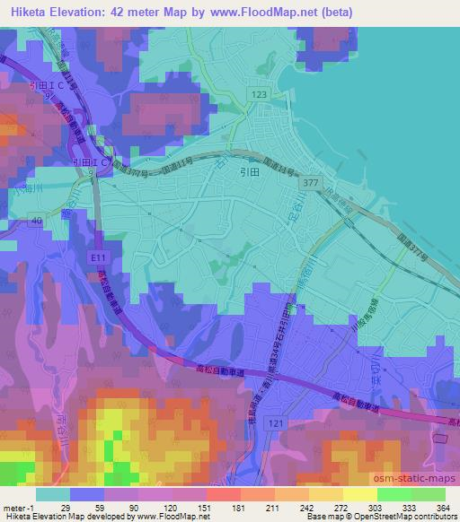 Hiketa,Japan Elevation Map