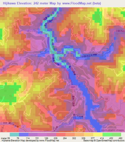Hijikawa,Japan Elevation Map