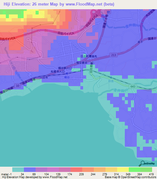 Hiji,Japan Elevation Map