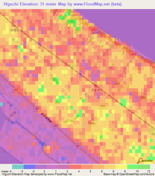 Higuchi,Japan Elevation Map